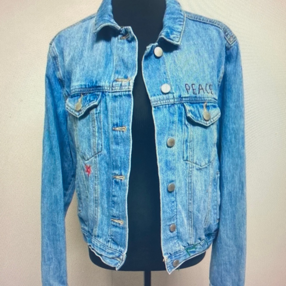Forever 21 Blue Jean Jacket with Embroidery